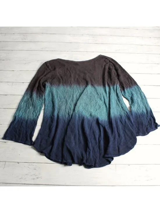 Greater Good Women's Bohemian Tunic Top Size S M Beaded Tie Dye 3/4 Sleeve - Picture 5 of 5